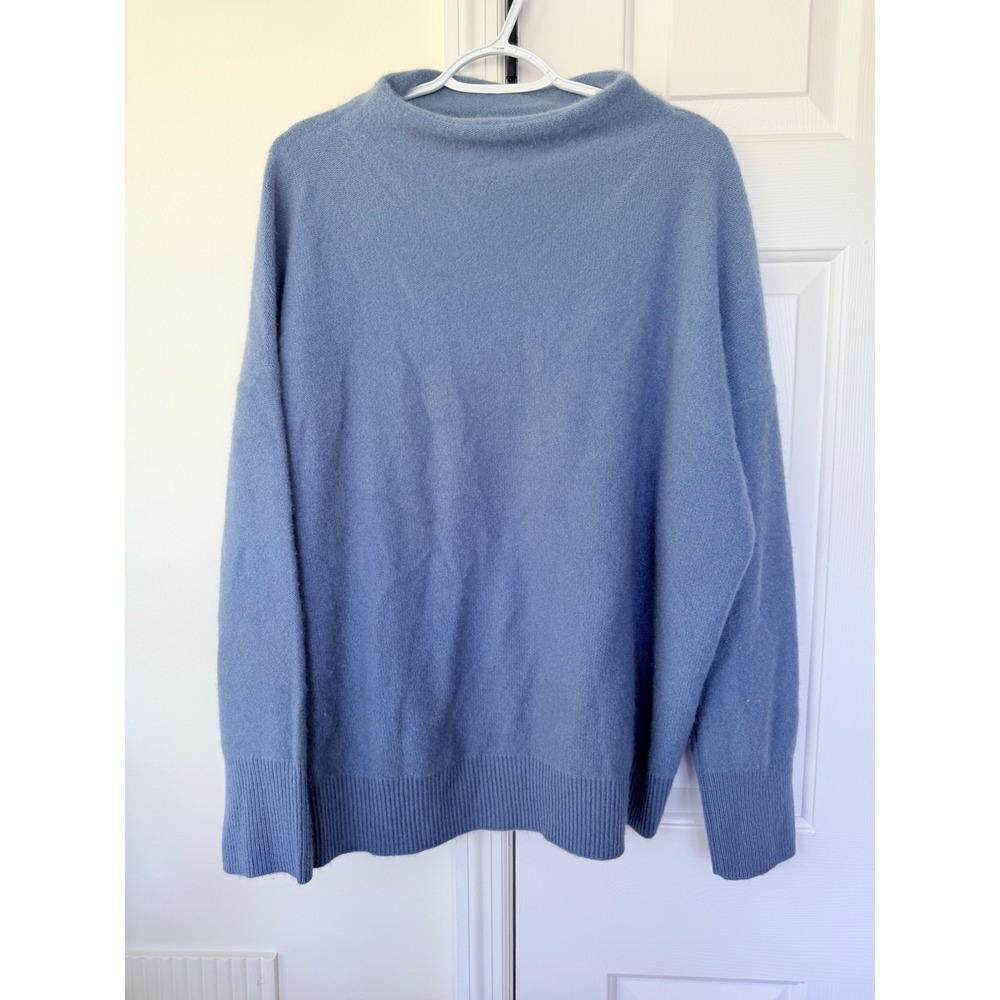 Vince 100% Cashmere Mock Neck Dropped Shoulder Sweater Light Blue XL